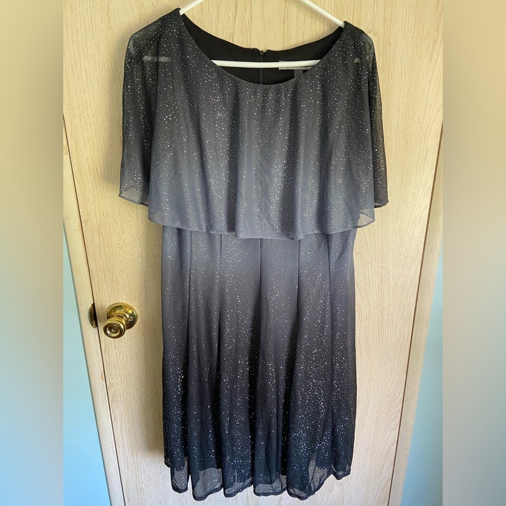 Danny & Nicole Womens Short Sleeve Ombre Steel Grey Black Sparkle Dress Sz 16